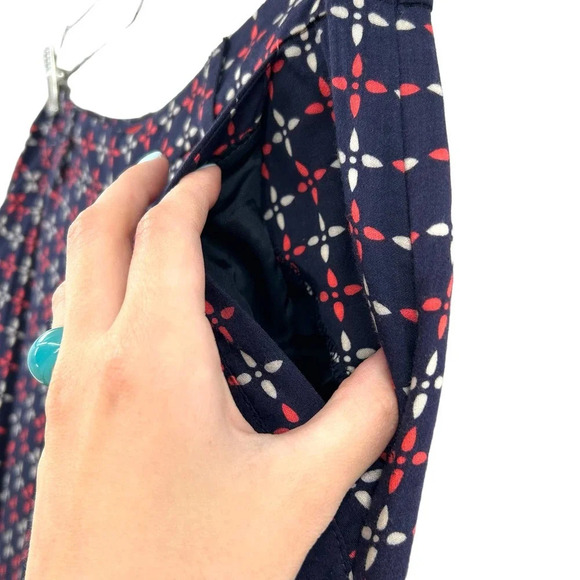 Anthropologie Cartonnier Pants‎ Geometric Print Wide Leg Rayon Navy Blue Size 4 - Picture 5 of 10